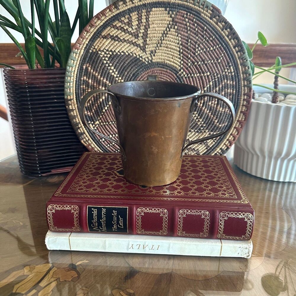 Antique Triple-Handle Copper Cup Russian Imperial Eagle Mark, Late 19th Century